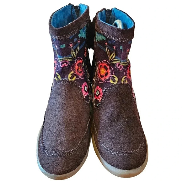 Desigual Carlas Suede Leather Bohemian Floral Hippie Ankle Brown Boots Size 37. - Picture 6 of 13
